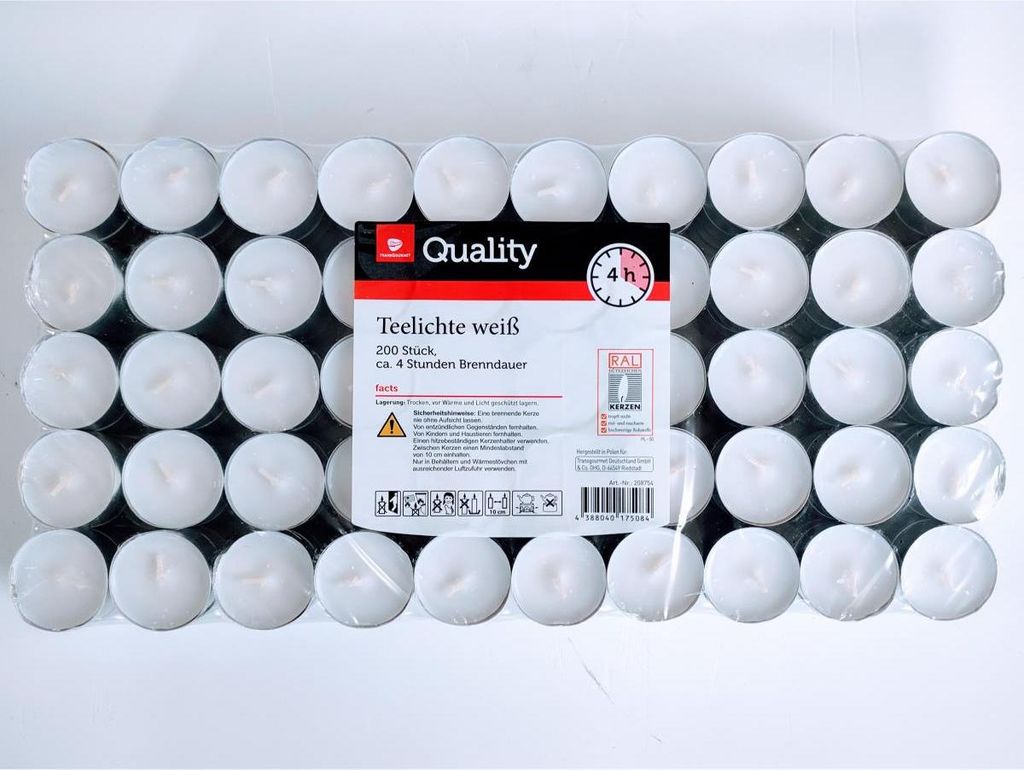 Teelichte 200St 4h weiss TGQ Produktbild 