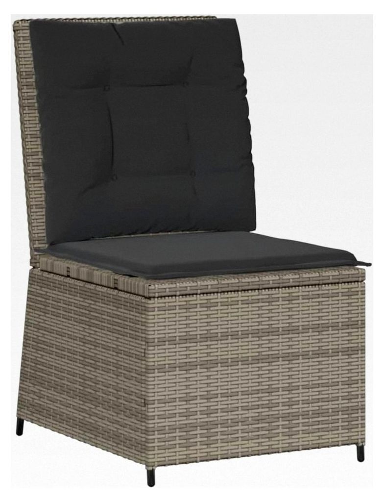 Gartensessel mit Liegefunktion und Kissen in Grau aus Poly Rattan