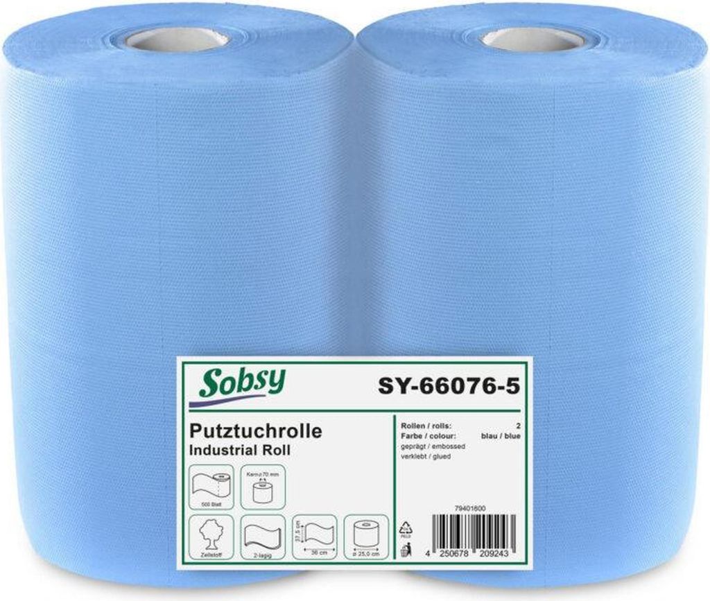 Industriepapierrolle Sobsy - 2-lagig - blau - 2 Rollen - 37,5x36 cm
