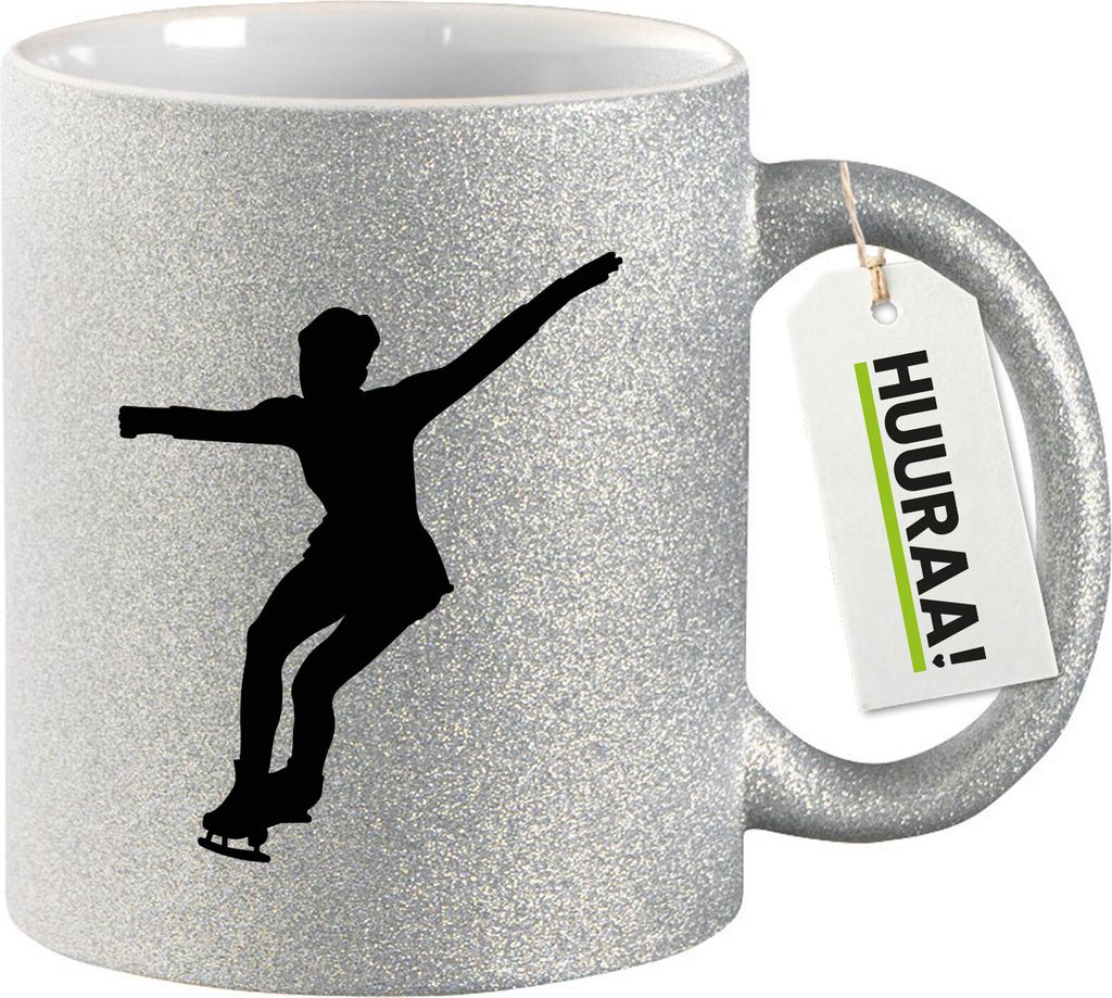 Huuraa Glitzertasse Eiskunstlauf Silhouette 330ml Silber Keramik Kaffeebecher Geschenkidee
