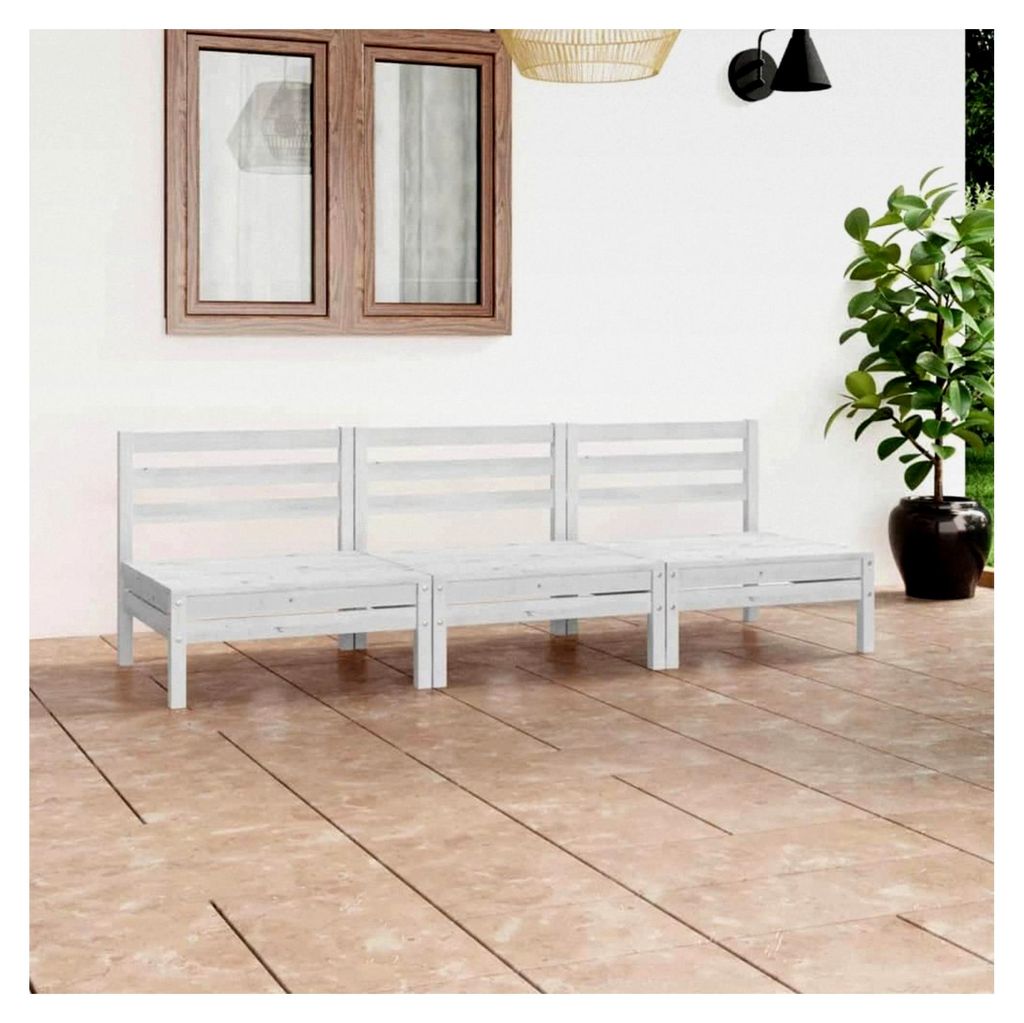 3-teiliges Garten-Lounge-Set, Weiß, Kiefernholz, modular erweiterbar, für Veranda, Balkon, Außenbereich, 110 kg Tragkraft