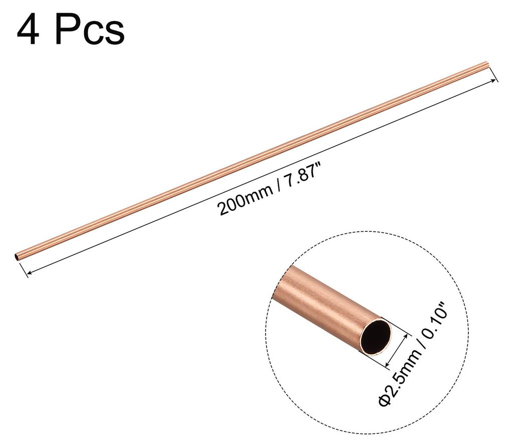 4 Stš¹ck 200mm L?nge Kupferrohr 2,5mm Au?endurchmesser, Nahtlose Gerades Rohr 0,25mm Wandst?rke, Kupfer Rundrohr fš¹r Industrie Bauwesen Garten...