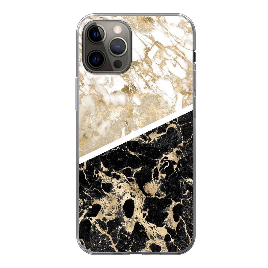 MuchoWow Handyhülle Schutzhülle Hülle für iPhone 13 Pro Marmor - Schwarz und Gold - Schick Silikon Softcase Handy Hülle - Handy-Tasche