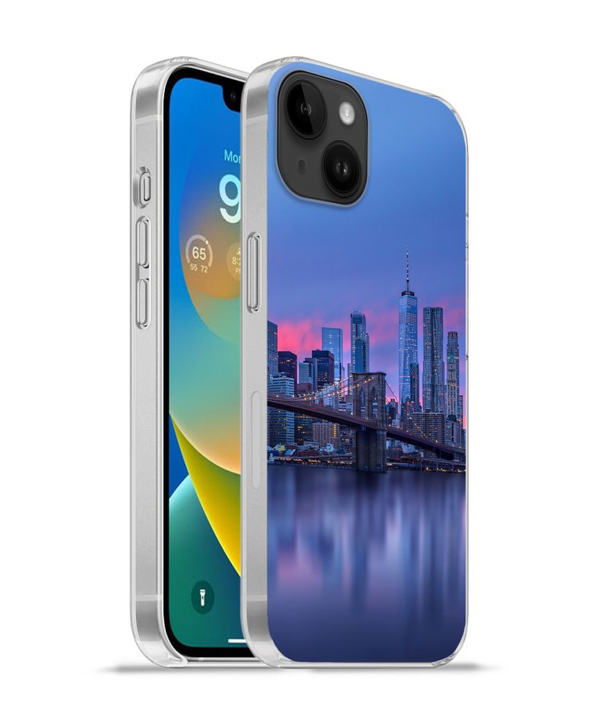 MuchoWow Handyhülle Schutzhülle Hülle für Apple iPhone 14 Plus - Soft case New York hinter der Brooklyn Bridge Silikon Softcase Handy Hülle ...