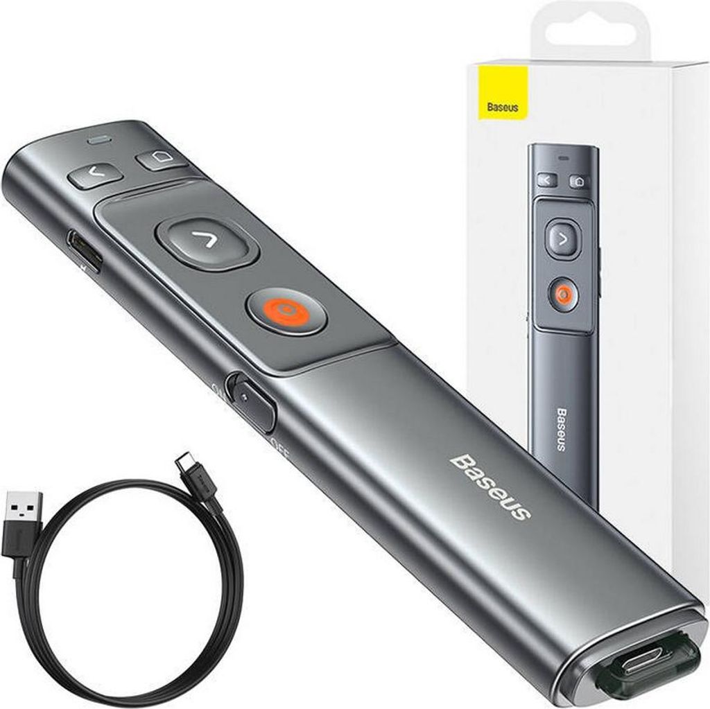 Baseus Orange Dot Multifunktionsfernbedienung fr Prsentationen mit Laserpointer - grau