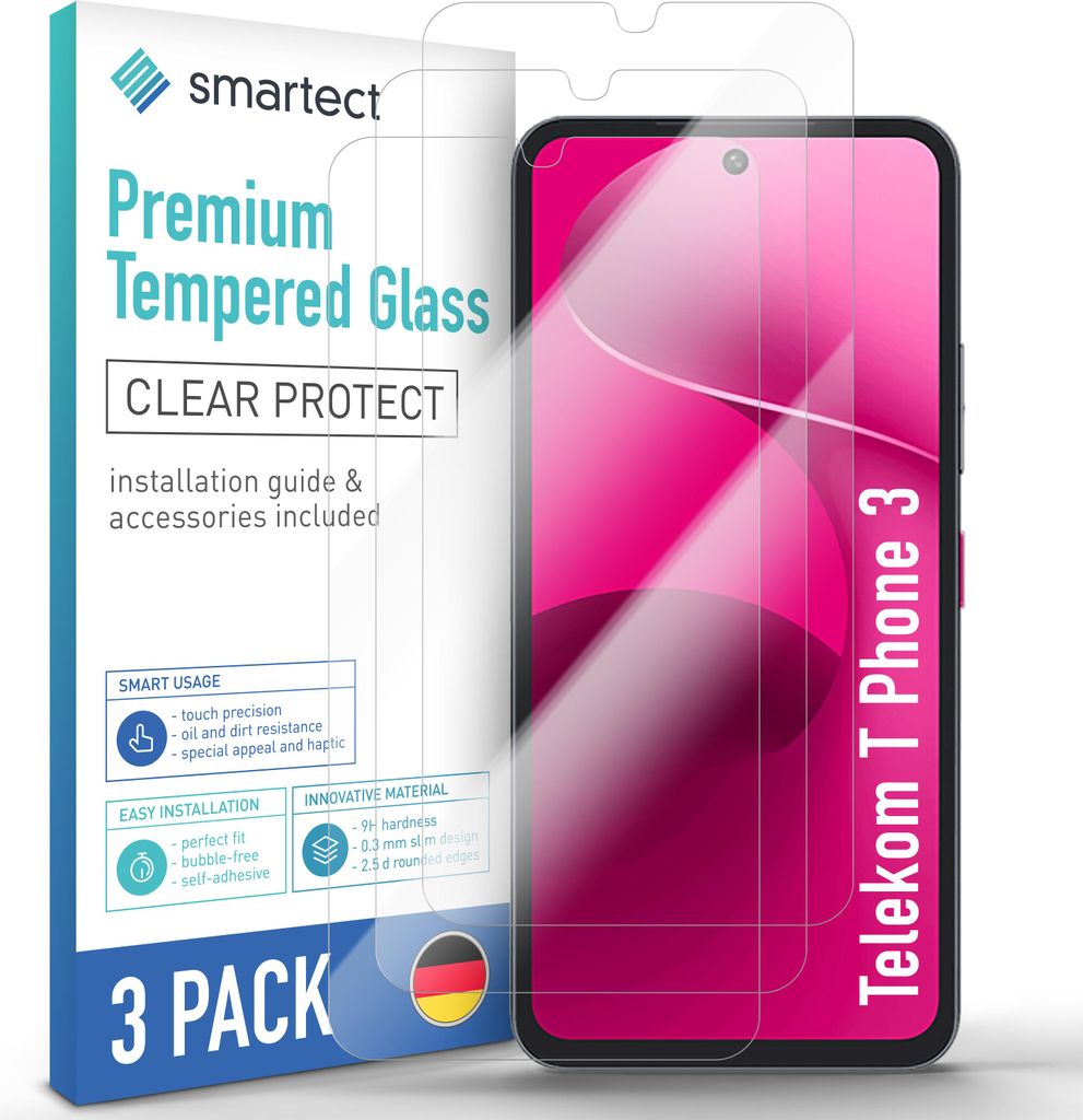 3x Schutzglas Panzerfolie Klar für Telekom T Phone 3 Produktbild 