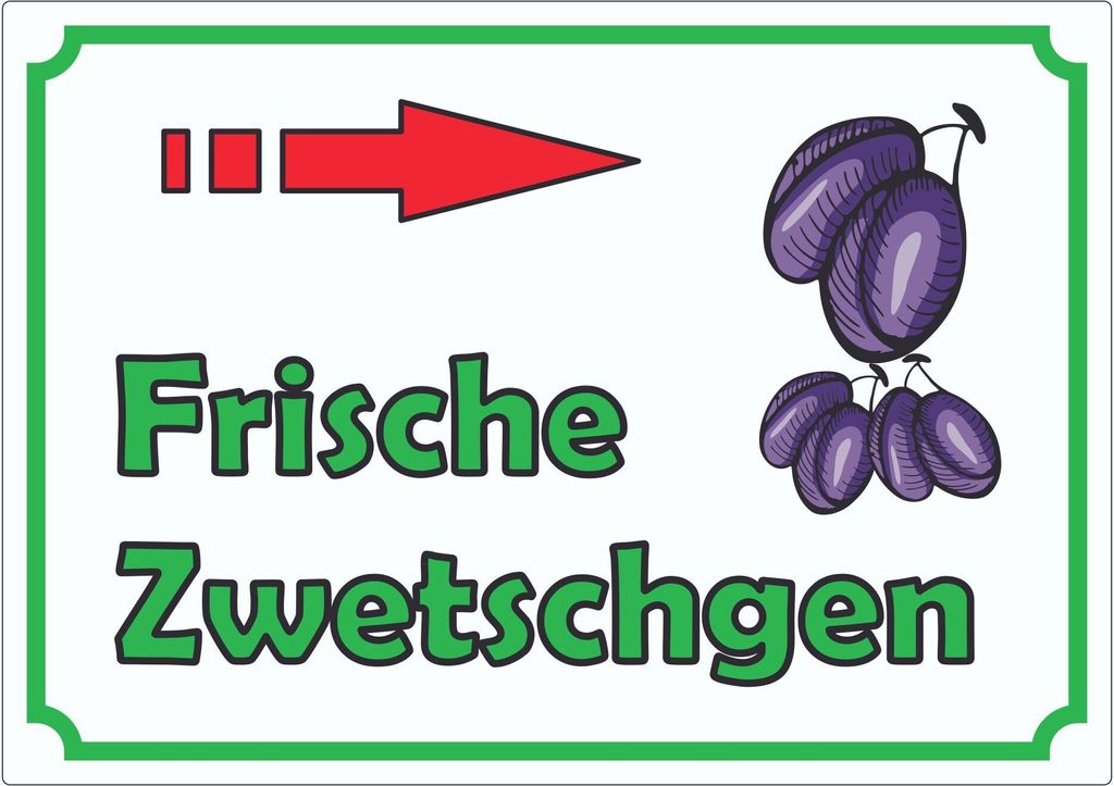 Frische Zwetschgen mit Pfeil nach rechts Aufkleber A4 (210x297mm)