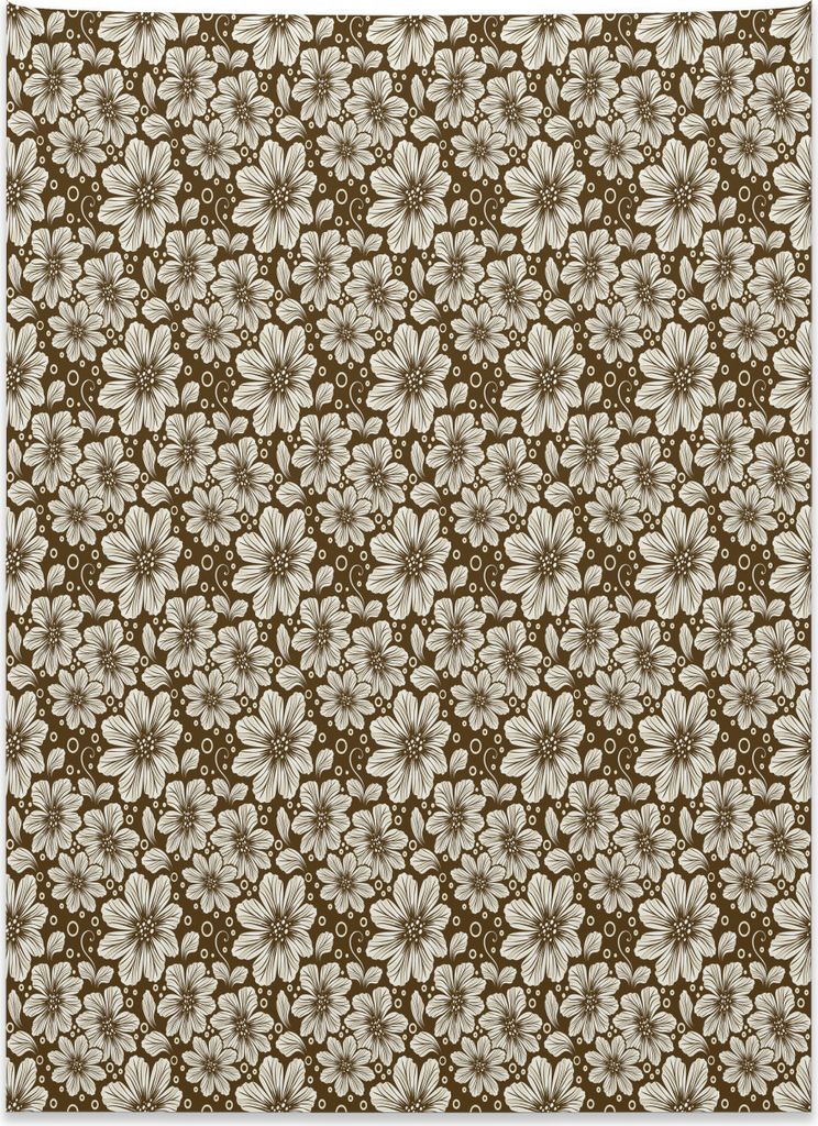 Abakuhaus Brown und Creme Wandteppich, Kosmos Blume aus Weiches Mikrofaser Stoff Kein Verblassen Klare Farben Waschbar, 110 x 150 cm, Braun und Creme