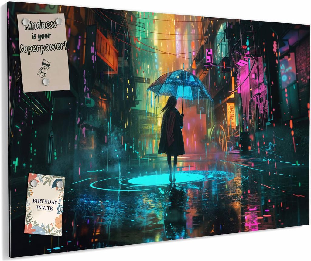 Magnettafel 60x40cm magnetisch & beschreibbar Metall-Board - Regen Stadt Lichter