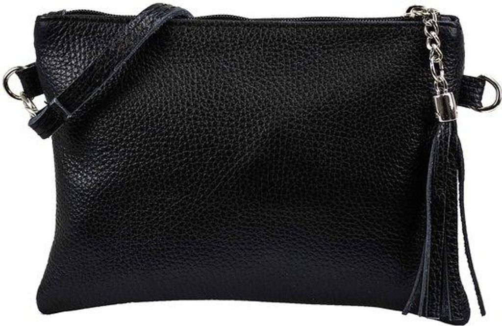Echt leren kleine schwarze Schultertasche 22x15cm