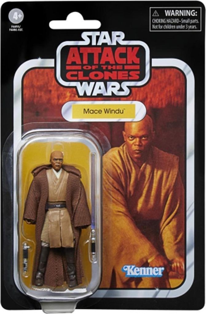Hasbro F4495 Disney Star Wars Attack of the Clones Mace Windu, Actionfigur mit Umhang braun, Lichtschwert, Waffe, Star Wars the Vintage Collection
