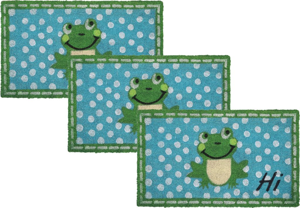 Betz 3er Kokosmatte aus 100% Kokos - Fußmatte - Fußabstreifer –Schmutzfangmatte Muster Frosch Größe 45 cm x 75 cm x 1,5 cm