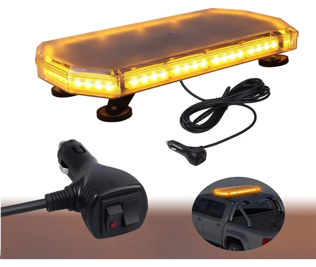 Gyrophare d'intervention puissant avec barre LED 60 cm jaune 12V 24V