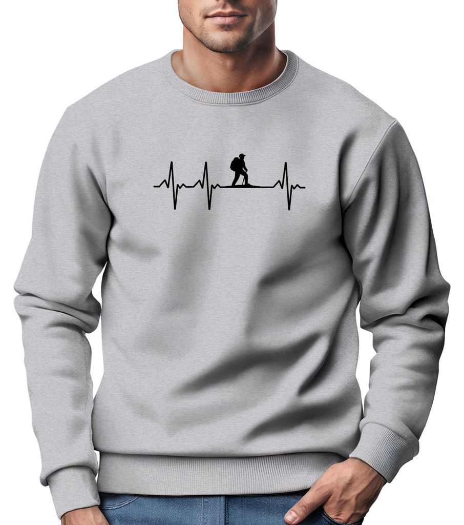 Sweatshirt Herren Wanderer Herzschlag Outdoor Natur Rundhals-Pullover Fashion Streetwear Neverless grau S