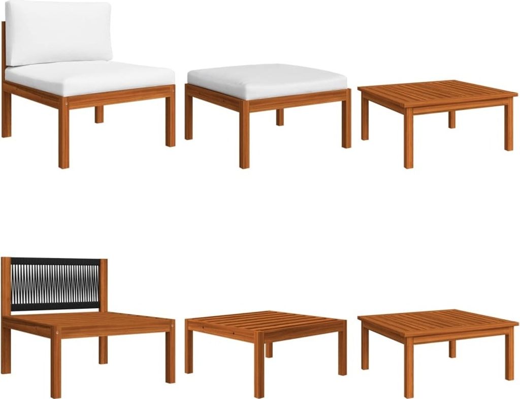 SYFAX 3-tlg. Garten-Lounge-Set mit Kissen Holz Akazie & Seil