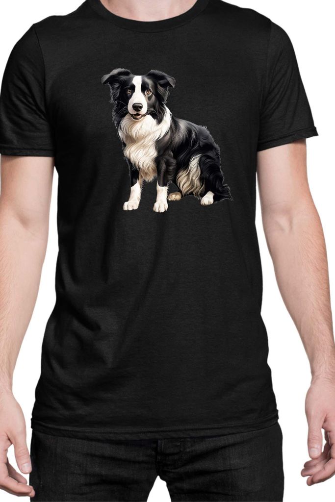 Herren T-Shirt Dogs Breeds Border Collie Dog Breed 008, Man L / Schwarz