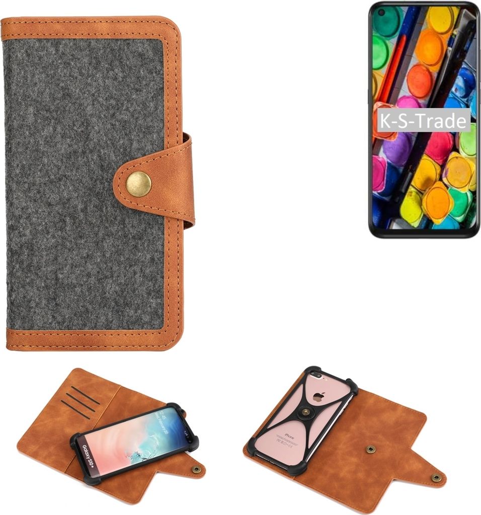 K-S-Trade Schutzhülle Handyhülle kompatibel mit TCL PLEX Filz Hülle Kunst-Leder dunkelgrau braun (1x)