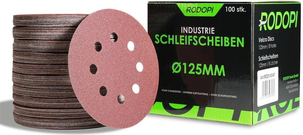 50 x RODOPI Klett Schleifpapier 125mm RedDevil Körnung K40 Schleifscheiben für Exzenterschleifer 8 Loch Zirkonium Korund Schleifpads Klettscheibe