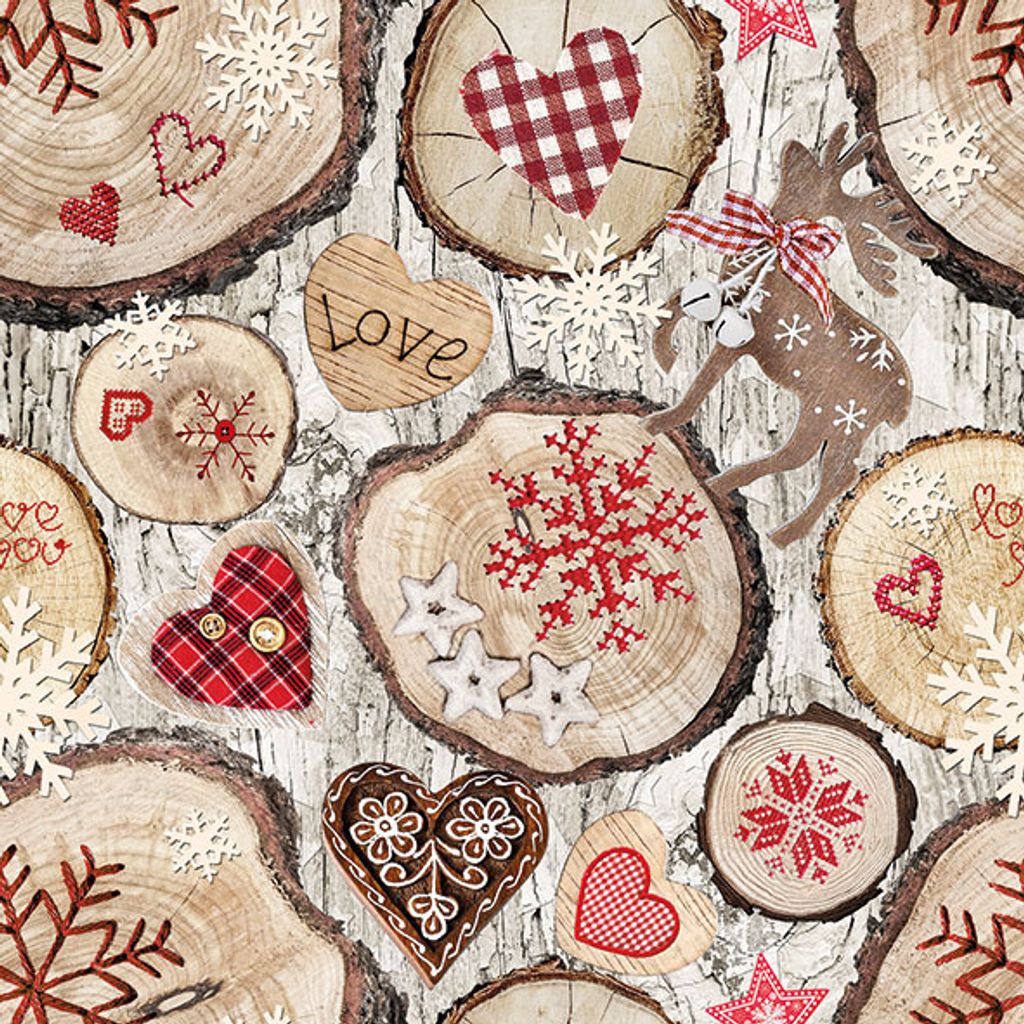 Weihnachten - Servietten - 33 x 33 cm - Holzdekoration - 20