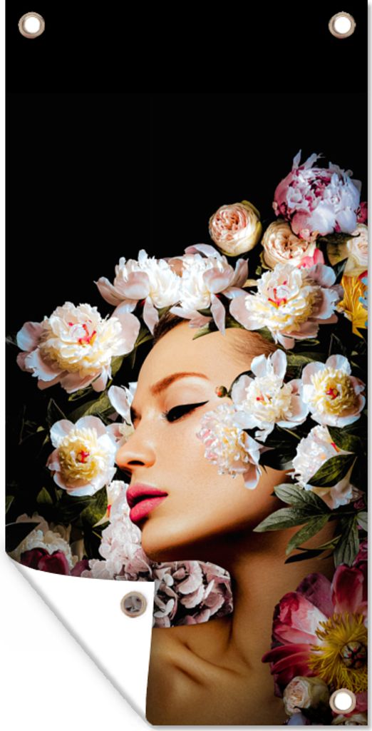 MuchoWow 30x60 cm Outdoor-Poster Gartendeko Sichtschutz Garten Poster für den Garten Frauen - Blumen - Rosen - Porträt