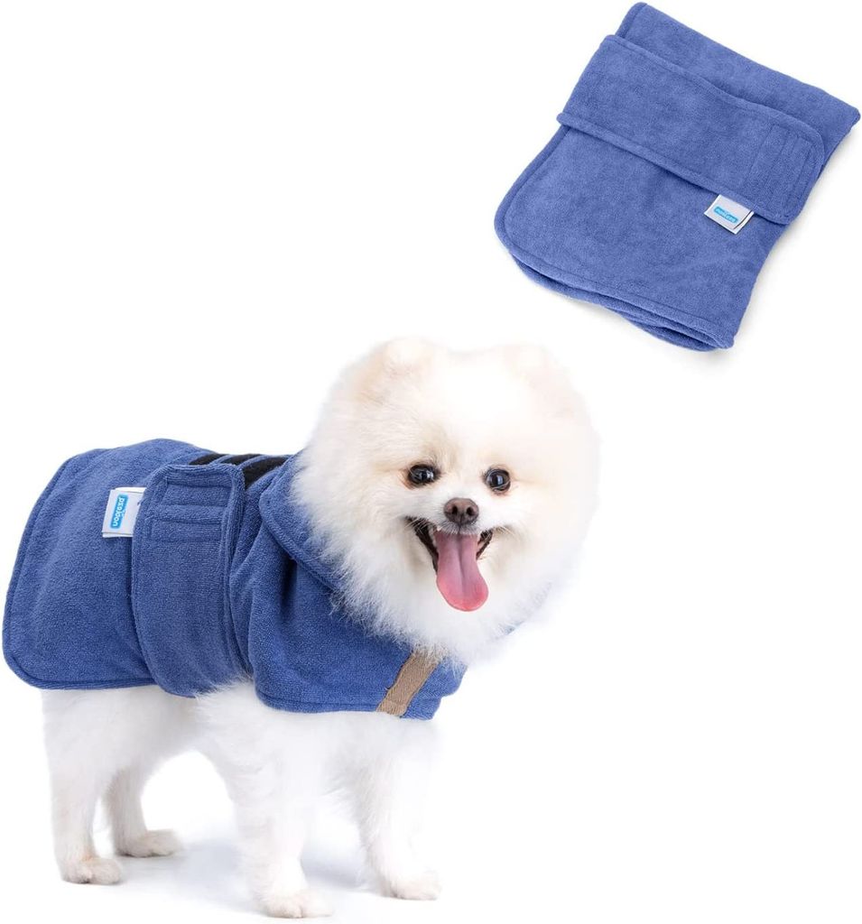 Hundebademantel Mikrofaser mit Klettverschluss,Super saugfähig und schnell trocknend,Bademantel für alle Katzen und Hunde Hundehandtuch Weich (S)
