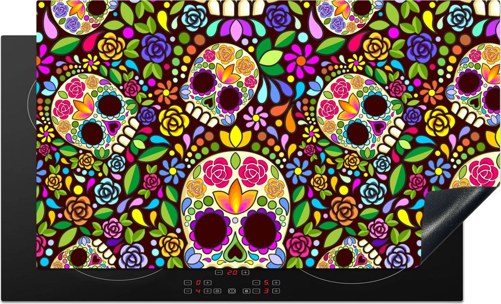 KitchenYeah© Herdabdeckplatte Blumen - Totenkopf - Muster , Produktbild 