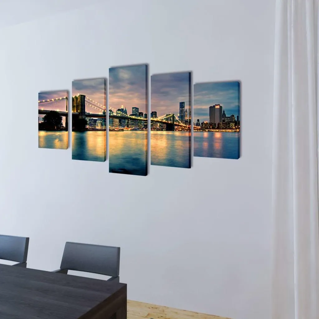 vidaXL Tableau Décoration Brooklyn Bridge Pont Lac 5 Pièces 200x100 cm