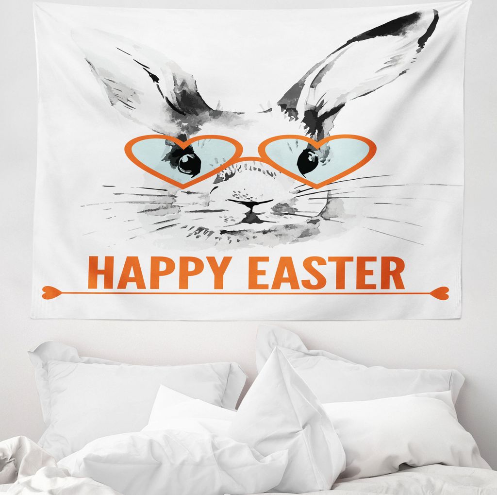 ABAKUHAUS Frohe Ostern Wandteppich, Funny Bunny Brille aus Weiches Mikrofaser Stoff Waschbar ohne Verblassen Digitaldruck, 150 x 110 cm, Burnt Oran...