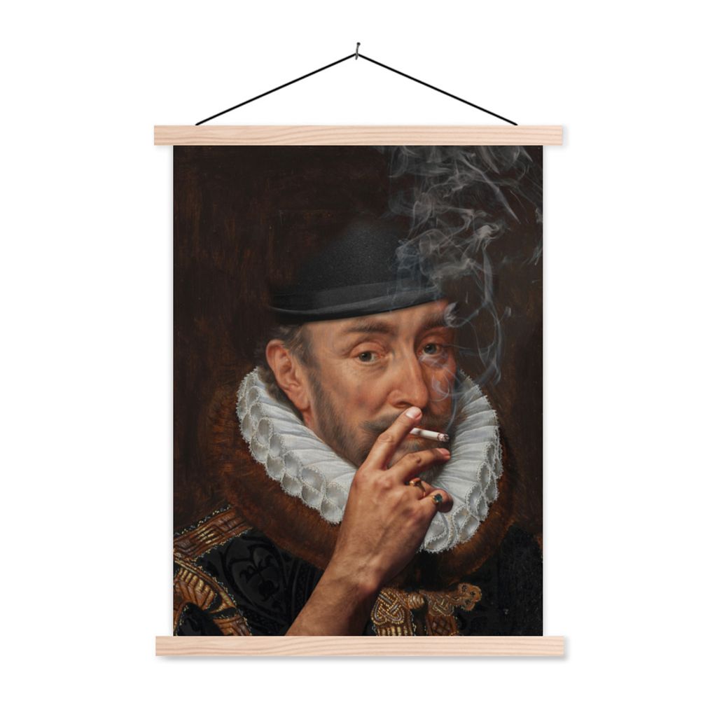 MuchoWow Textilposter Wilhelm von Oranien - Adriaen Thomasz - Zigaretten 60x80 cm mit holzfarbenen Rahmen - Wandbild