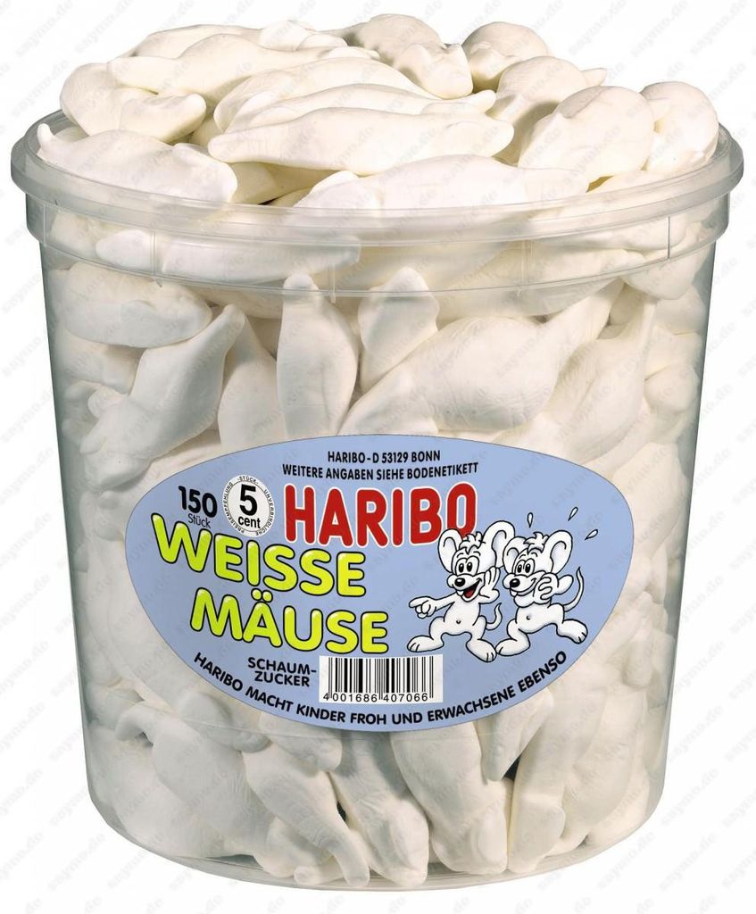 HARIBO 40706 Ovocné želé WHITE MICE Penový cukor 150 ks. Obrázok produktu 