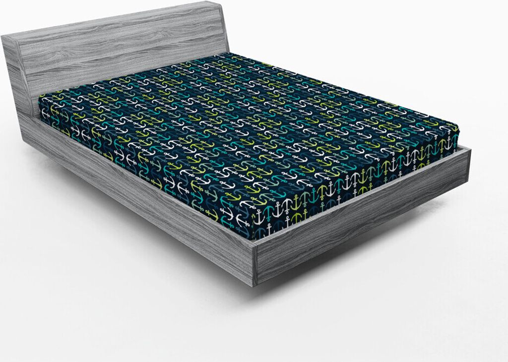 ABAKUHAUS Anker Spannbetttuch, Aquatisch Maritim Ikonen Segeln Reise Urlaub Meer Nautisch Thema, 160 x 200 cm, Dunkelblau Grün Weiß