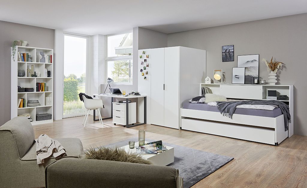 Jugendzimmer-Set 6-teilig in weiß, mit Funktionsbett 120x200 cm Liegefläche NOLI-43