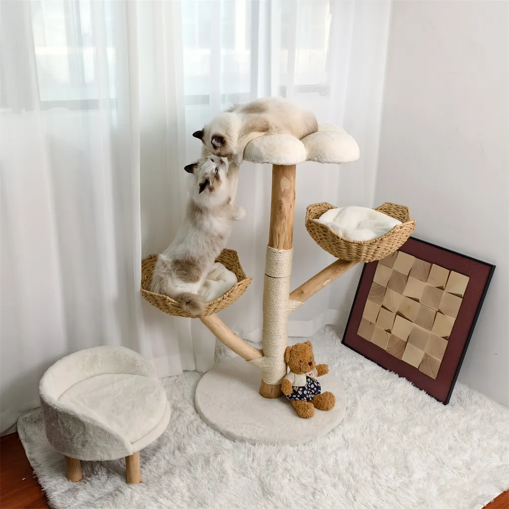 Arbre à Chat 111cm Stable - Solution Anti-Griffures avec Panier Confort - 3