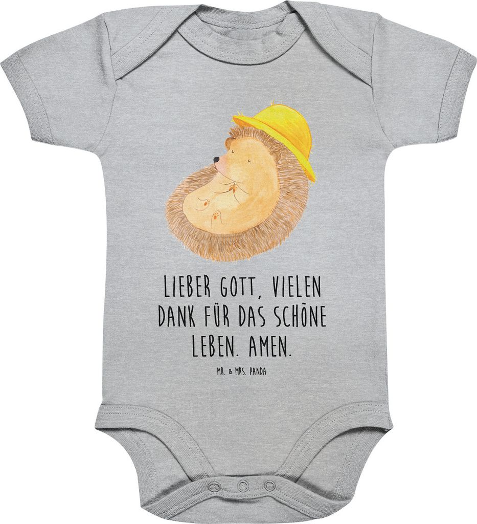 Mr. & Mrs. Panda babykleidung body Igel Beten 3. - 6. Monat - Heather Grey - Geschenk, Babystrampler, Sonnenhut, Lustige Sprüche, Leben, Strampler...