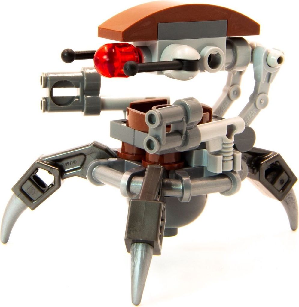 A small LEGO model of a Droideka Destroyer Droid from Star Wars, shown against a white background.