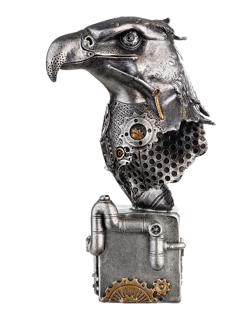 Casablanca Skulptur, Vogel, "Steampunk Eagle", Kunstharz, silberfarben, , L. 19 cm, B. 13 cm, H. 27 cm 37046