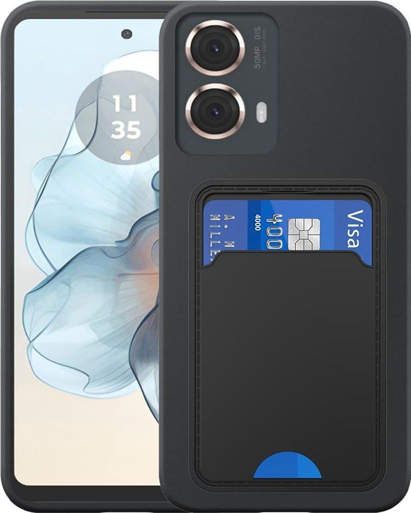 Geeignet für Motorola Moto G24 Power Phone Case mit TPU Kartenhalter - Flexible Back Cover Case Silikon TPU mit Cardslot - Schwarz - Smartphonics