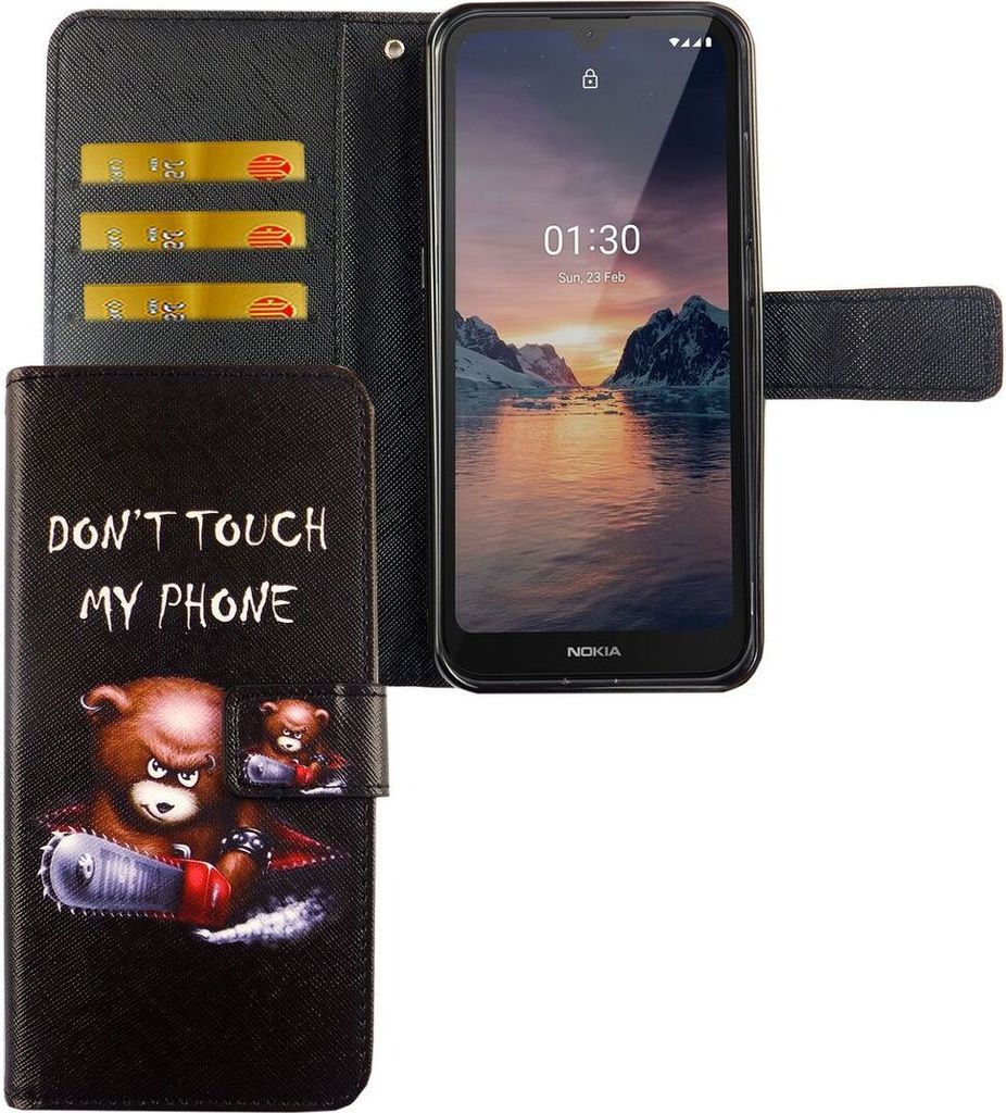 Nokia 1.3 Tasche Handy Hülle Schutz-Cover Flip-Case mit Kartenfach Don't touch my phone