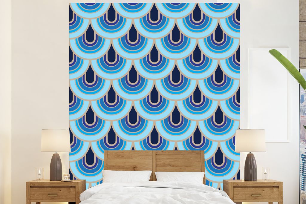 MuchoWow Fototapete für Wohnzimmer oder Schlafzimmer Wandtapete Vinyl Motivtapete Retro - Muster - Jugendstil - 210x260 cm - Wand Tapete