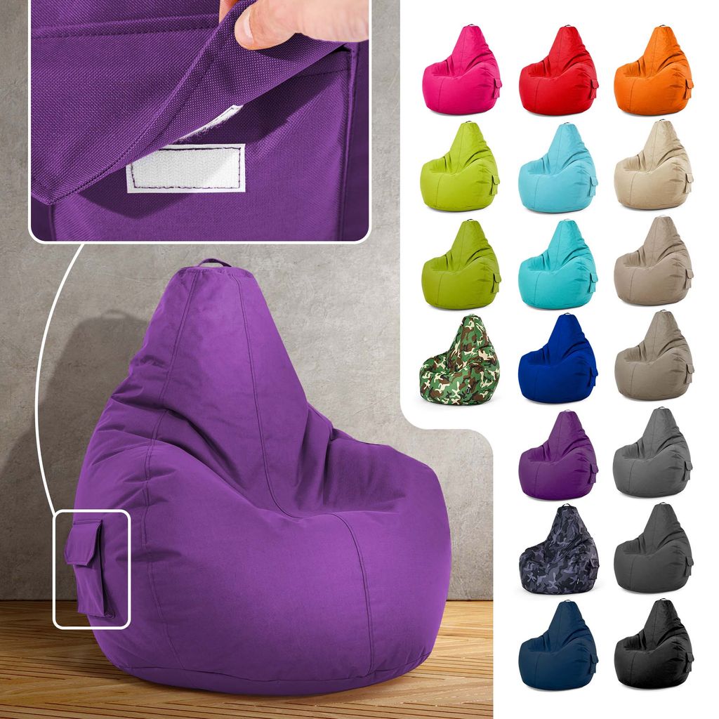Green Bean Sitzsack mit Rückenlehne "Cozy" 80x70x90cm - Gaming Chair mit 230L EPS Perlen Füllung - Lila