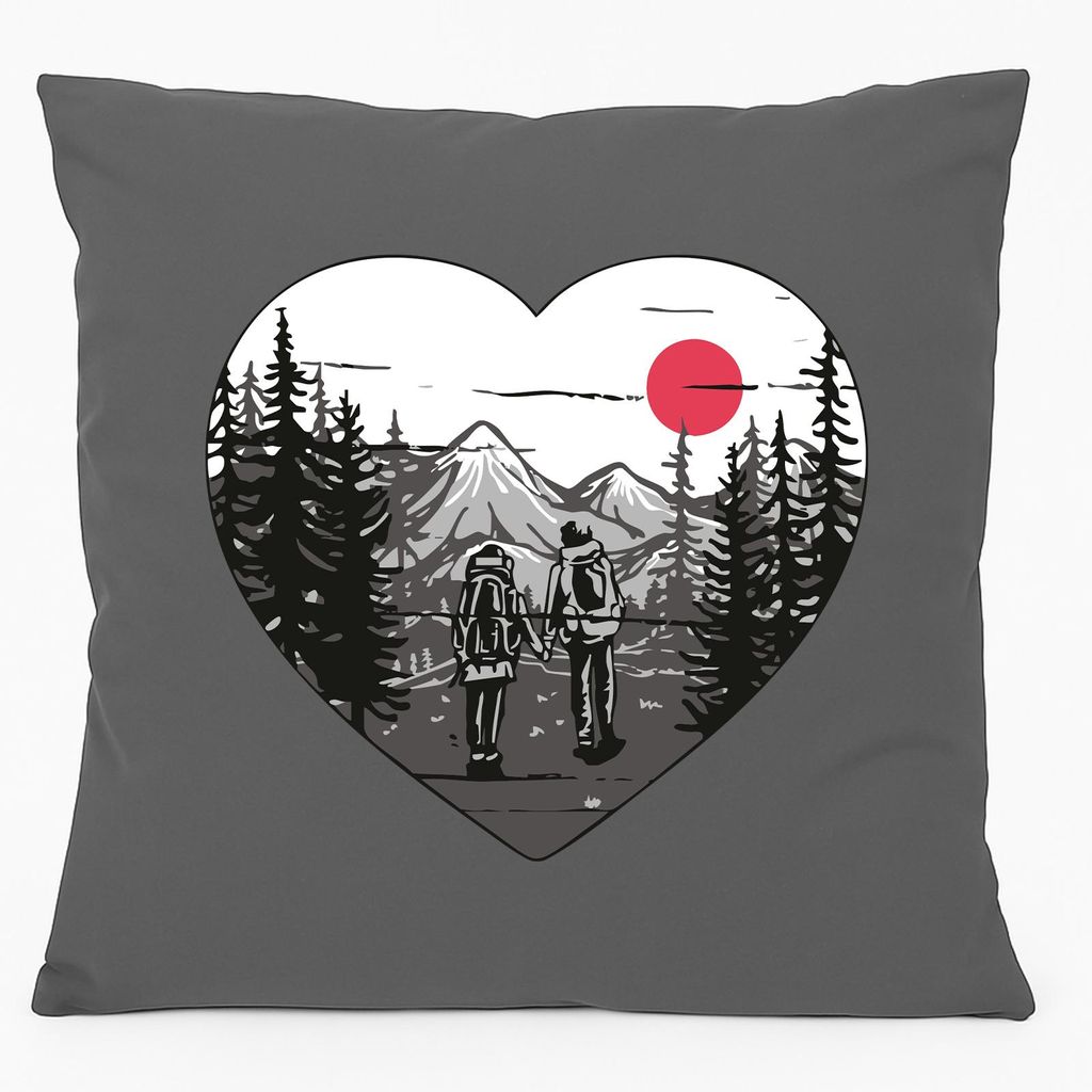 Huuraa Kissen Paar wandert Herz 40x40cm mit Füllung Steel Grey Baumwolle Dekokissen Geschenkidee