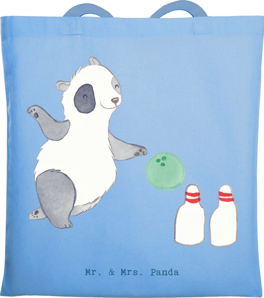 Mr. & Mrs. Panda Tote Bag Panda Bowling - Sky Blue - Geschenk, Tasche, Uni, dokumententasche, Shopping, Bowlen gehen, Laptoptasche, Center