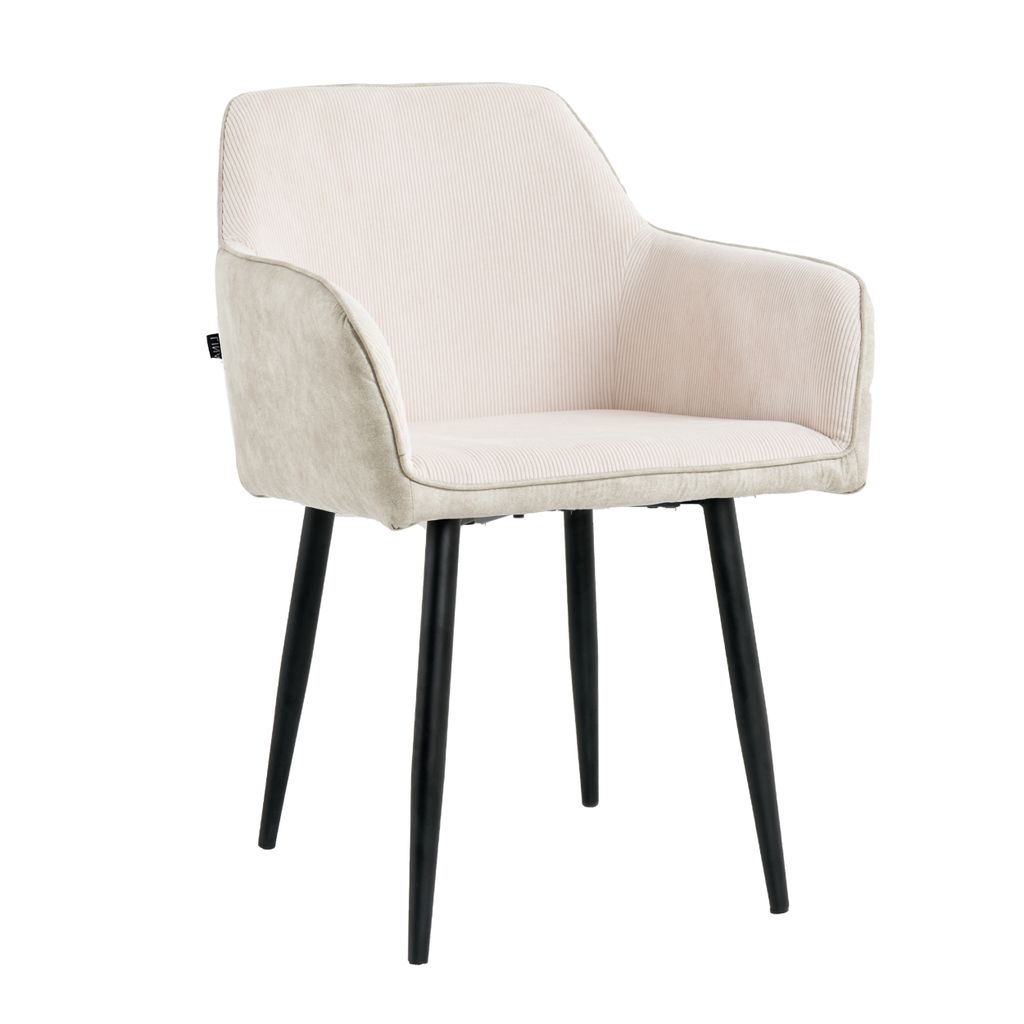 Lina Tony Esszimmerstuhl, Samt, Weiß - Küchenstuhl, Wohnzimmerstuhl, Design Stuhl mit Armlehnen - Samt Stühle Esszimmer mit schwarzen Metallbe...