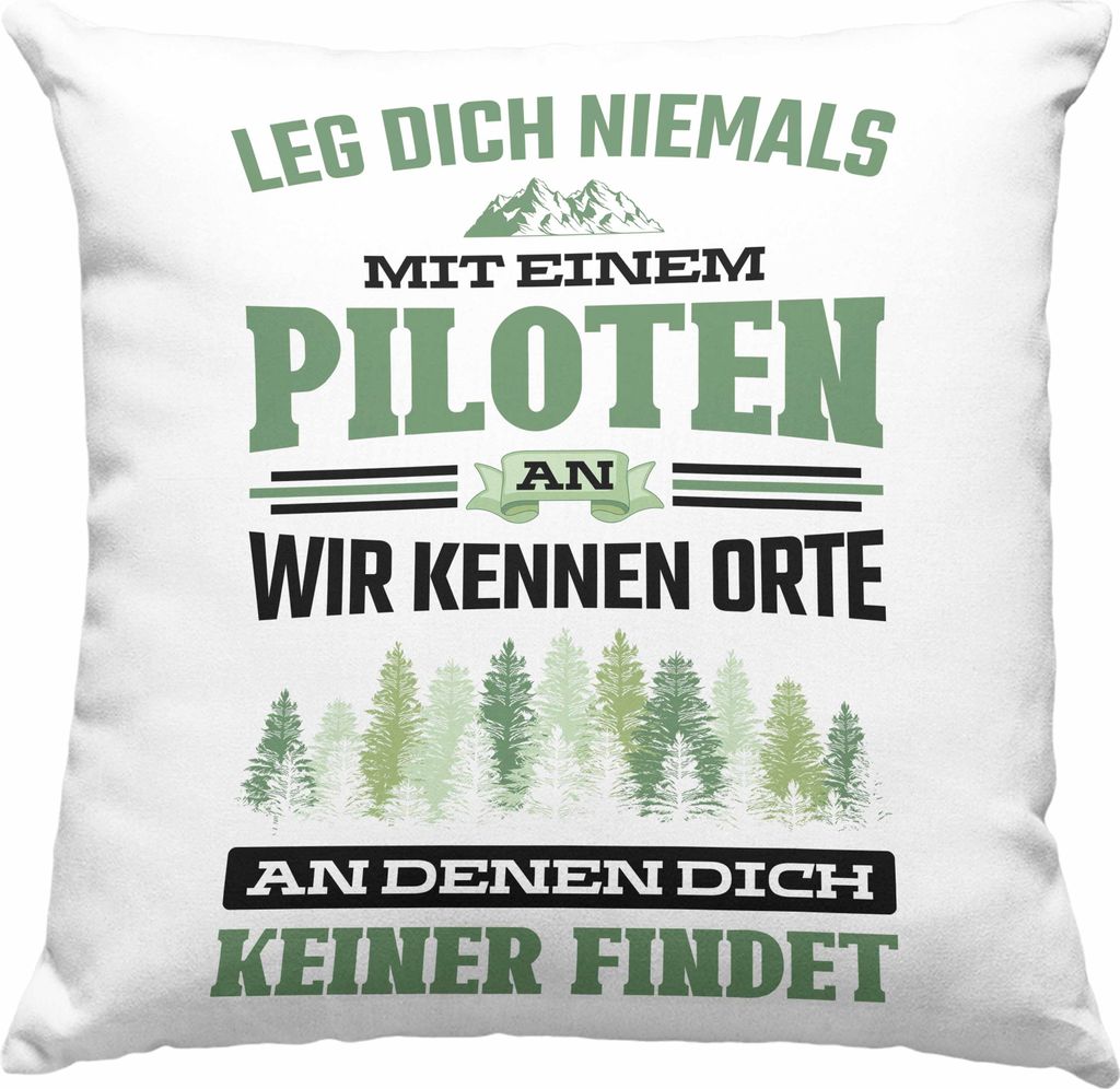 Trendation - Pilot Geschenk Deko-Kissen mit Füllung 40x40 Flugzeug Fliegen Geschenkidee Piloten Deko-Kissen mit Füllung 40x40 (Grün)