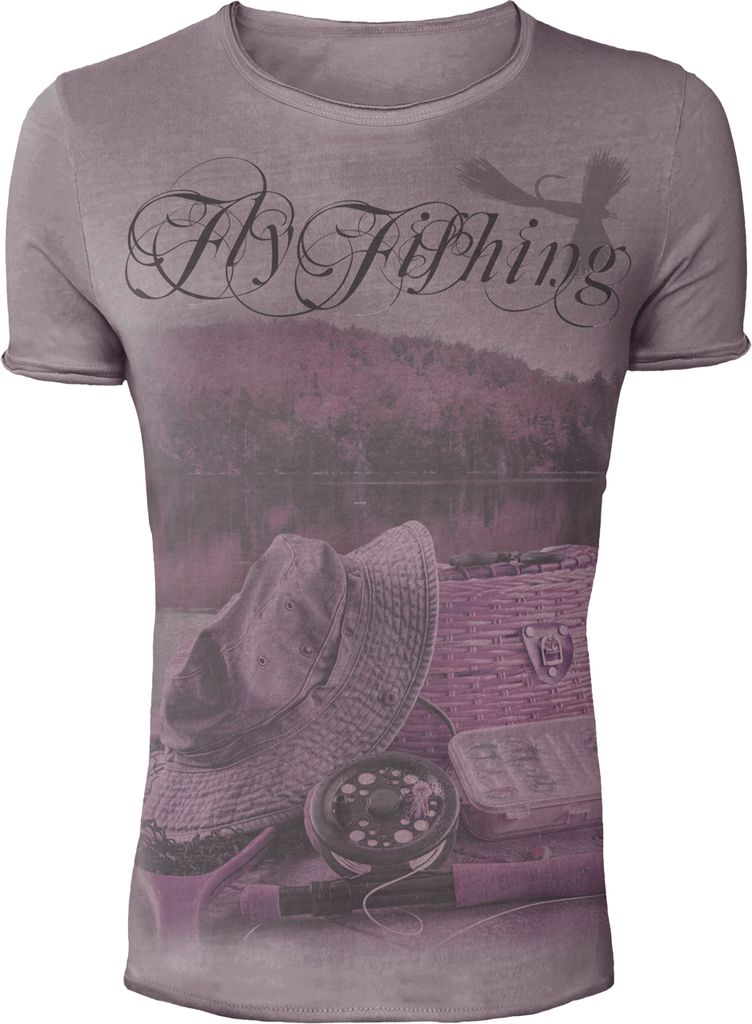 HOTSPOT DESIGN Fly Fishing, M, violett, Vintage Kollektion T-Shirt, Für Angler, TS-TF01003S02