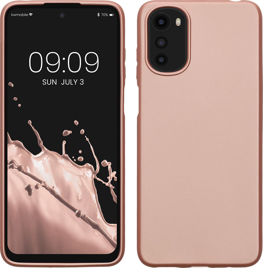 kwmobile Case kompatibel mit Motorola Moto E32 Hülle - Schutzhülle aus Silikon metallisch schimmernd - Handyhülle Metallic Rosegold