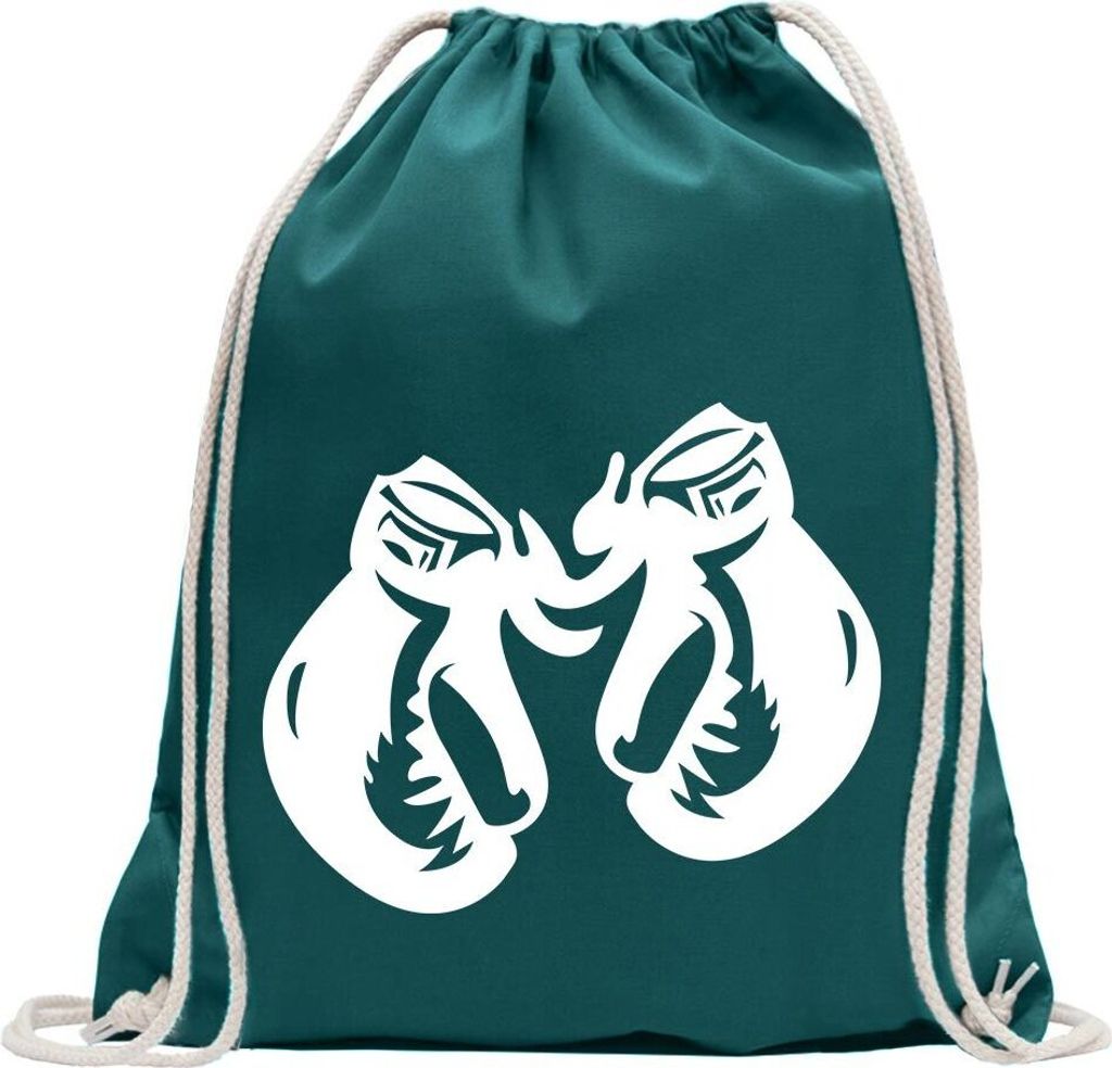 Kiwistar - Turnbeutel - petrol - Boxhandschuhe - Fun Rucksack Sport Beutel Gymsack Baumwolle mit Ziehgurt
