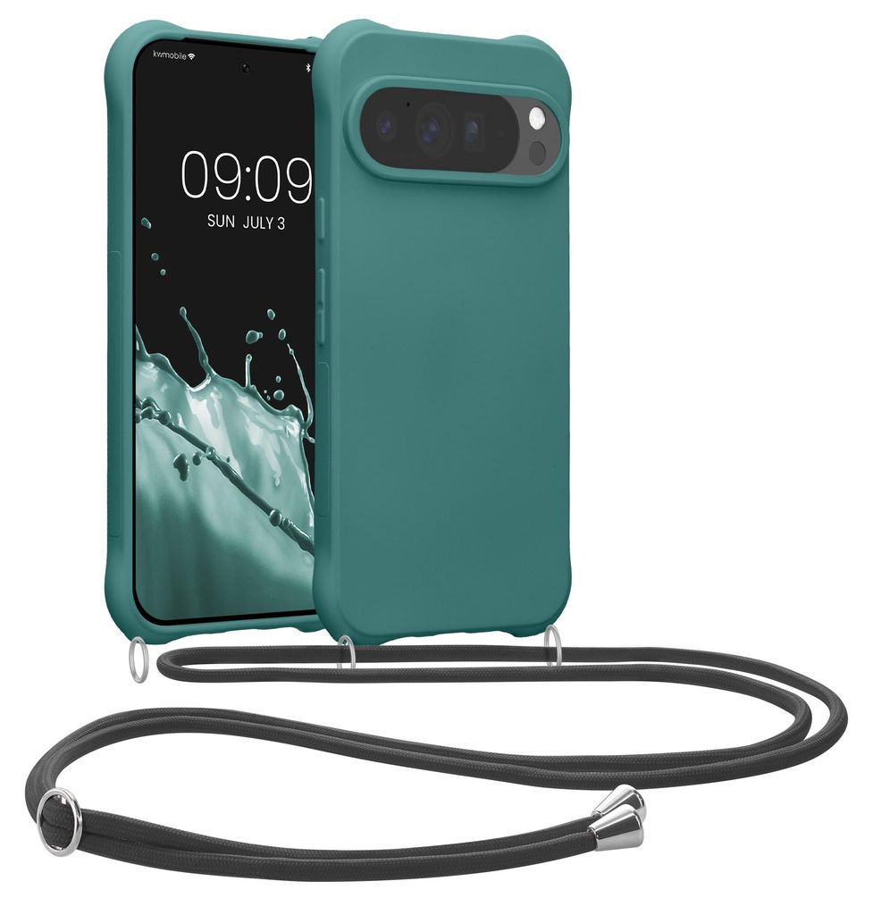kwmobile Necklace Case kompatibel mit Google Pixel 10 Pro XL Hülle - Cover mit Kordel zum Umhängen - Silikon Schutzhülle Petrol
