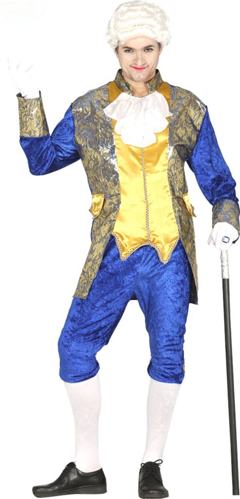Marquis Kostüm Karneval Edle Rokoko Frack Blau Gold Herrenmode, Größe: 52 - 54 (L) Farbe: Blau