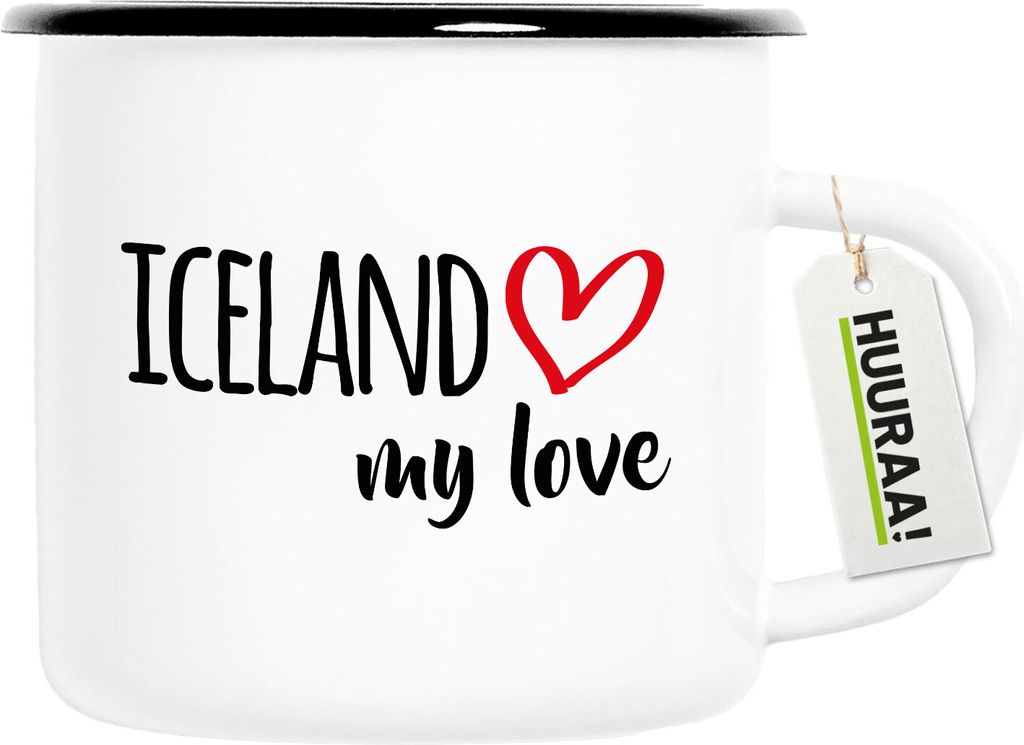 Huuraa Emaille Tasse Iceland my love 300ml Vintage Campingbecher Geschenkidee